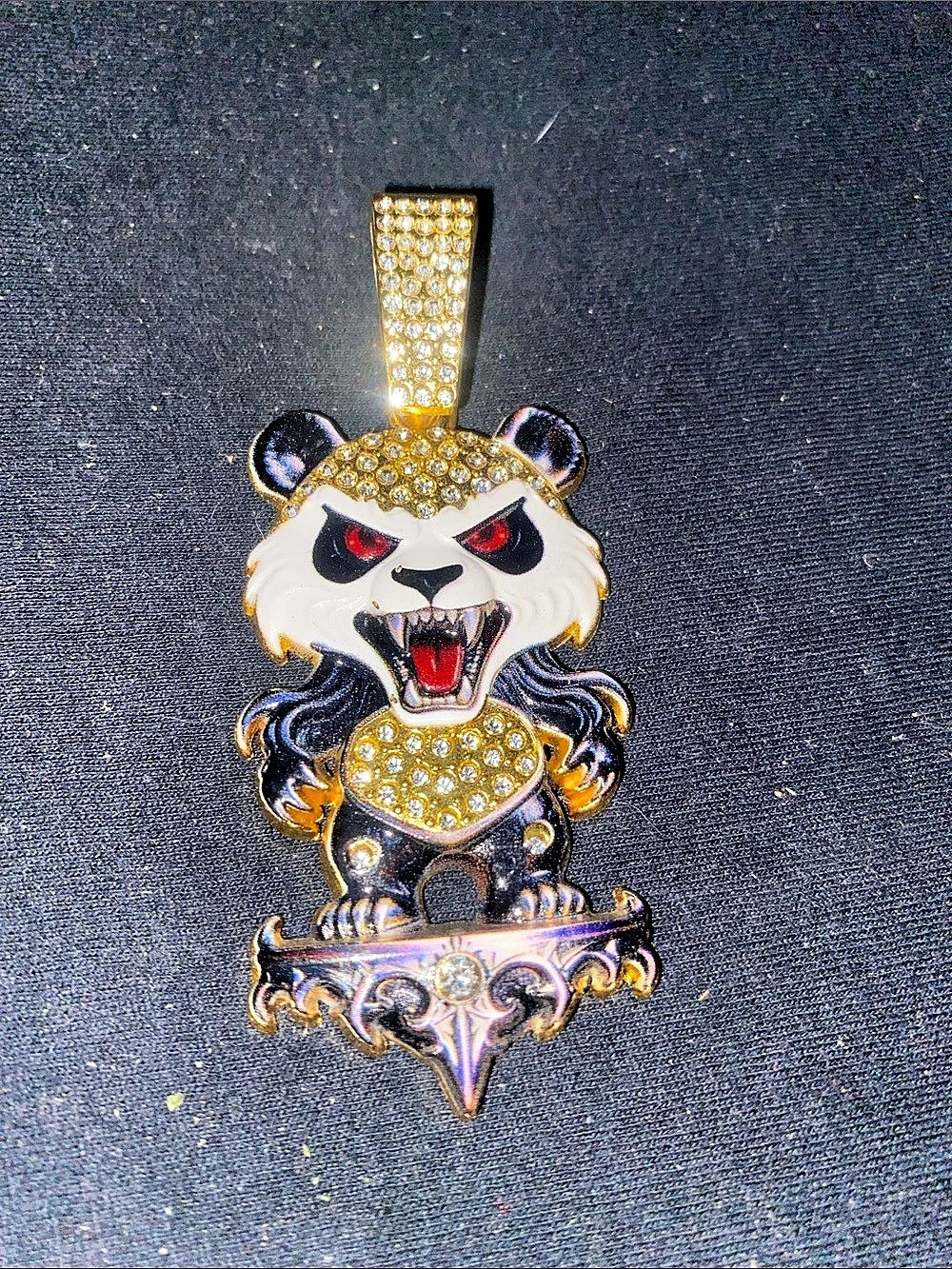 Cz stone 65Panda Pendant in Gold & Black Like New